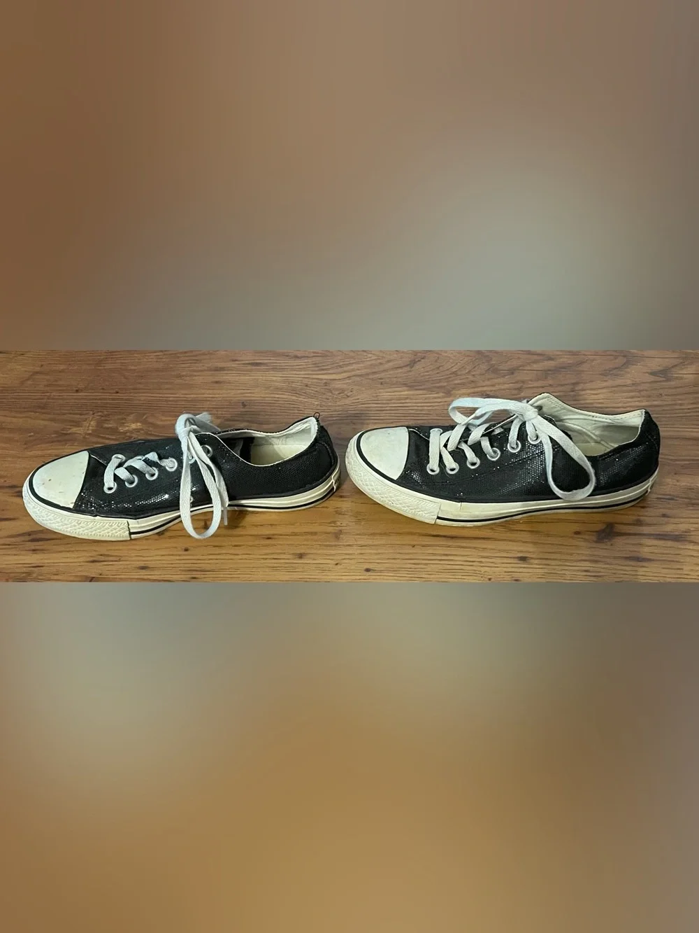 Converse All Star Black Glitter Sparkle Low-Top Canvas Sneakers White Laces 7